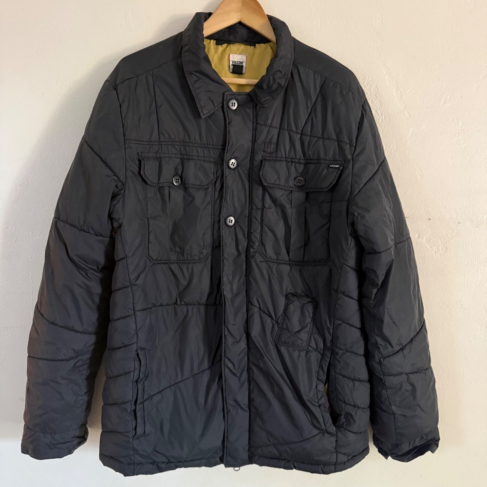 Volcom Workwear Django Jacket Mens Large Black Quilted Puffer A15410P1 Button Up